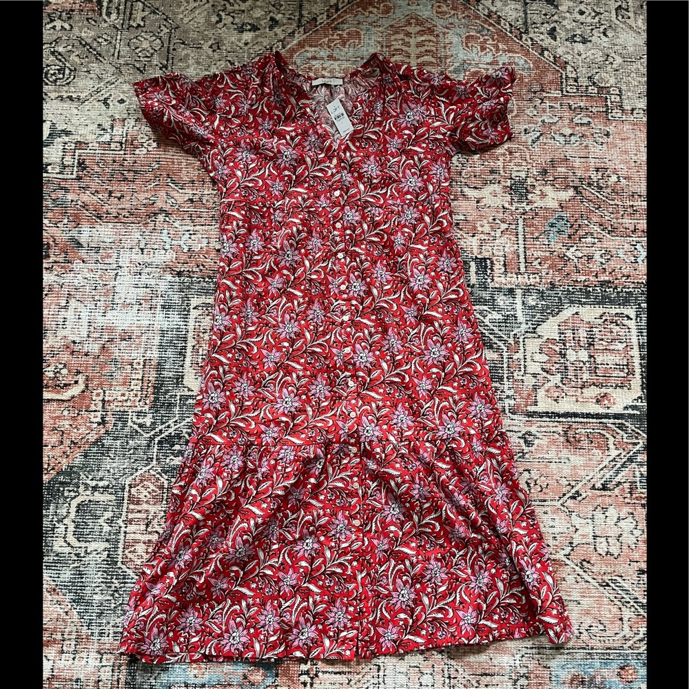 Loft Midi Dress - Red and Pink Floral